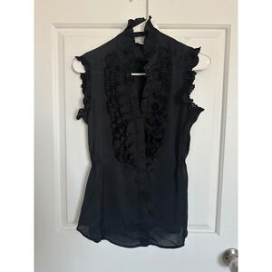 Converse One Star Black Sleeveless Ruffle Neck Button Up Blouse Top XS